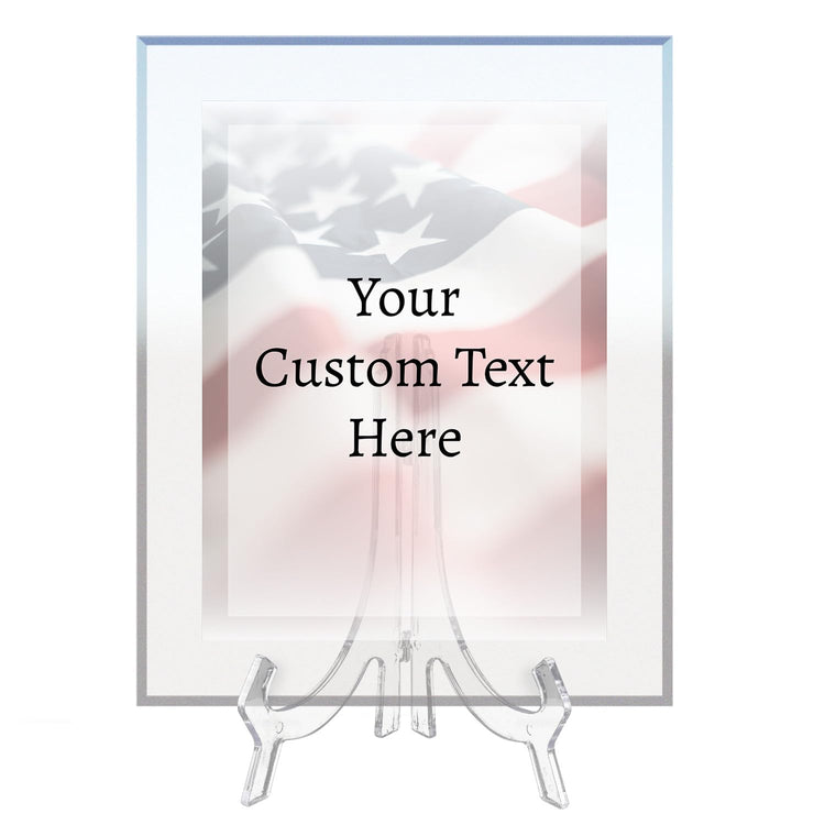 Signs ByLITA Personalized Acrylic Award Plaque with Patriot Faded US Flag Design – Custom Engraved Clear Desk Award, Recognition Gift, Office Decor (Multiple Sizes)