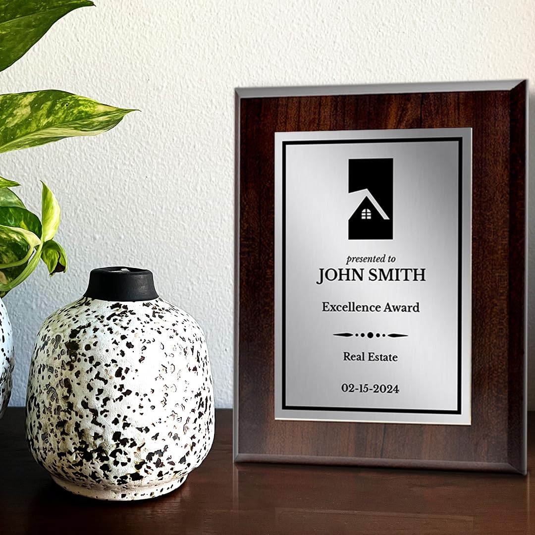 Real Estate Theme Customizable Award Plaque | Easel Mount Option | Recognition of Achievement and Service Personalizable Plaques