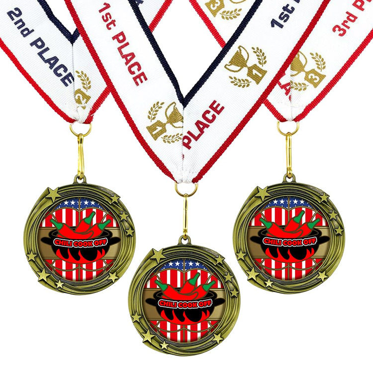 All Quality Chili Cook Off Swirling Stars Design Medal - 1st, 2nd, 3rd Place