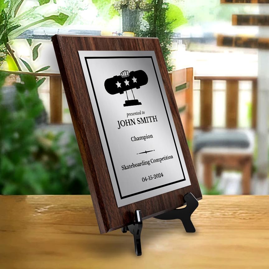 Skateboarding Customizable Wooden Award Plaque | Easel Mount Option | Achievement and Recognition Personalizable Plaques