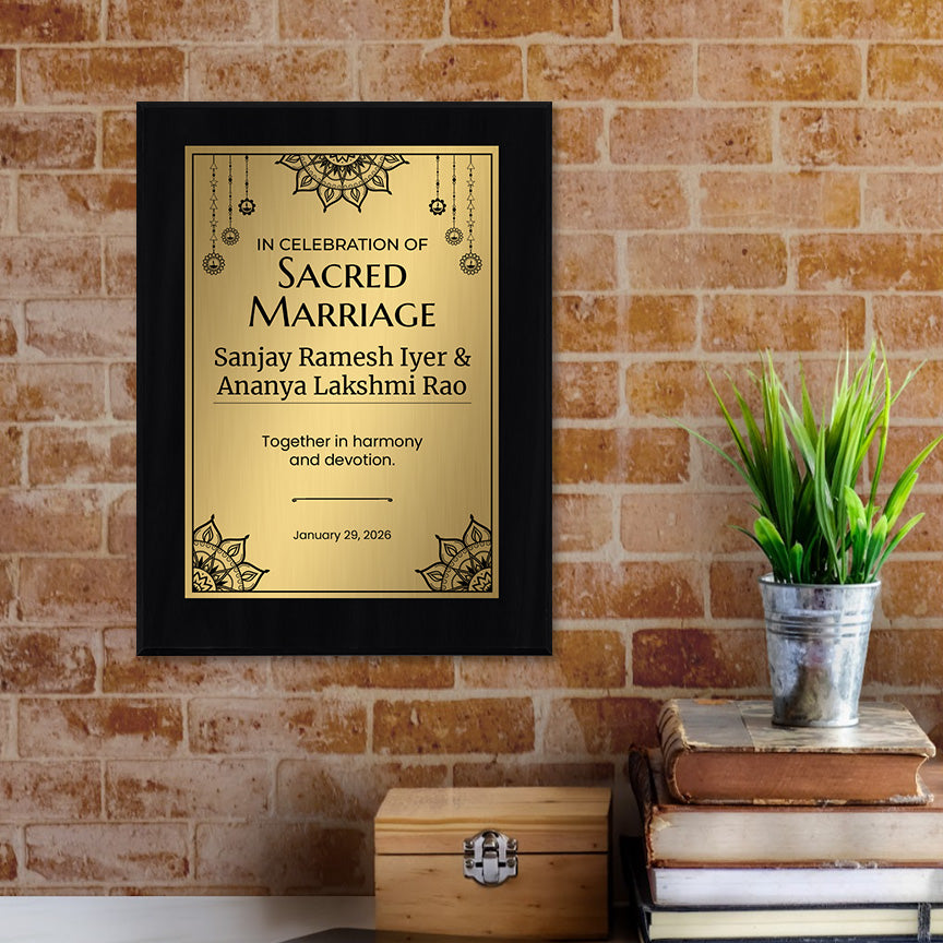 Personalized Vivaha Ceremony Award Plaque, Custom Wooden Wall Plaque with Optional Easel Stand for Hindu Wedding Recognition