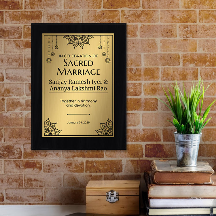 Personalized Vivaha Ceremony Award Plaque, Custom Wooden Wall Plaque with Optional Easel Stand for Hindu Wedding Recognition