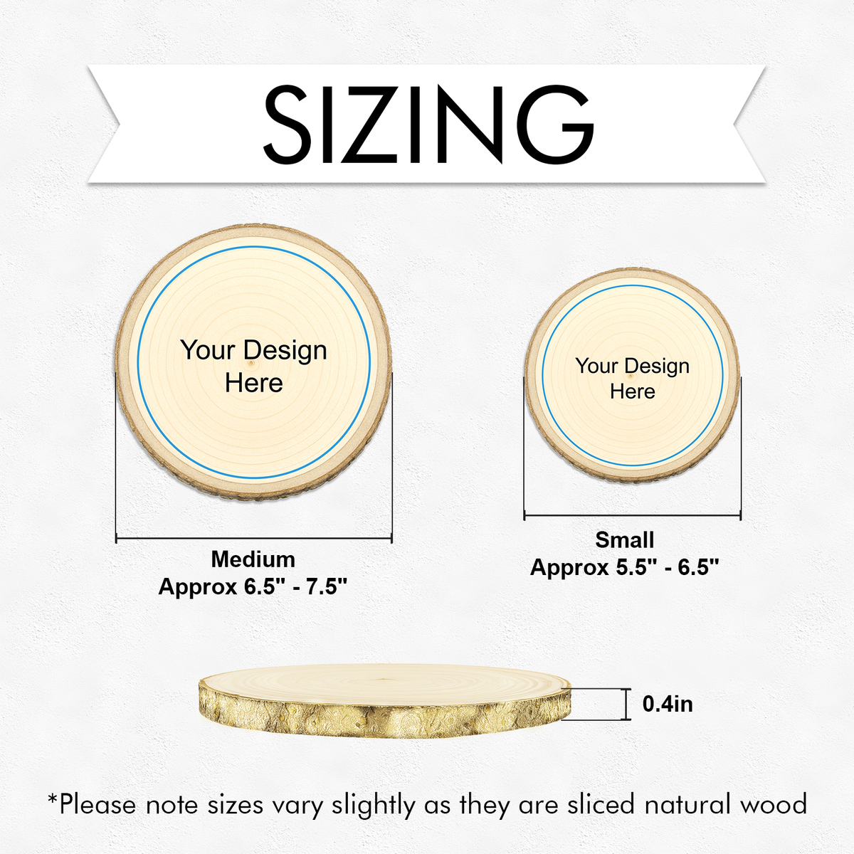 Customizable Rustic Round (Award Themed) Wood Signs – Natural Bark-Edge with a Sleek Black Acrylic Easel – For Counters, Doors & Walls