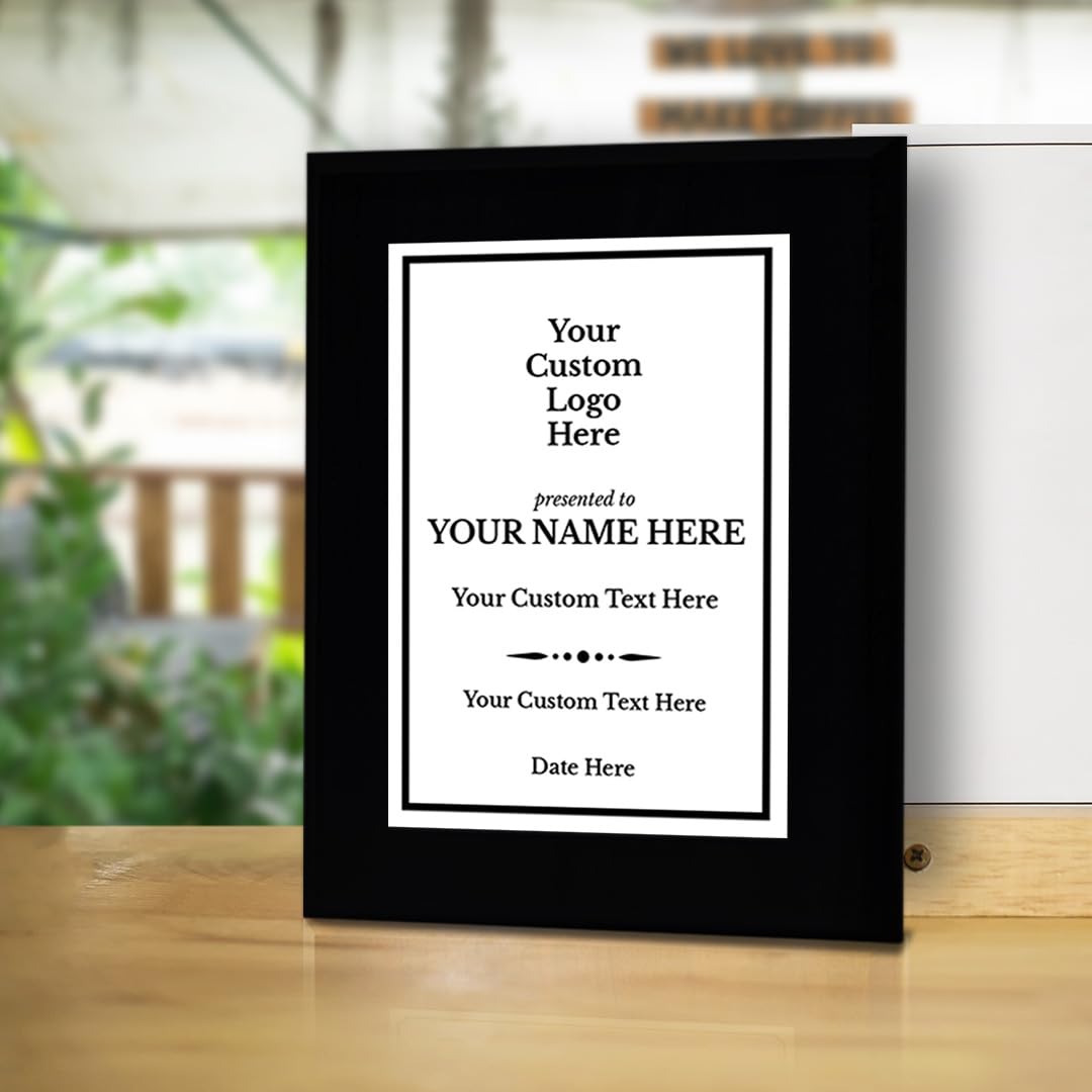 Custom Logo Black Frame Wooden Award Plaque | Easel Mount Option | Upload Your Logo | Recognition of Achievement and Service Personalizable Plaques