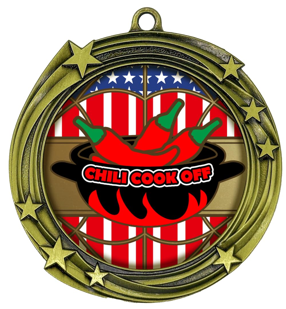All Quality Chili Cook Off Swirling Stars Design Medal - 1st, 2nd, 3rd Place