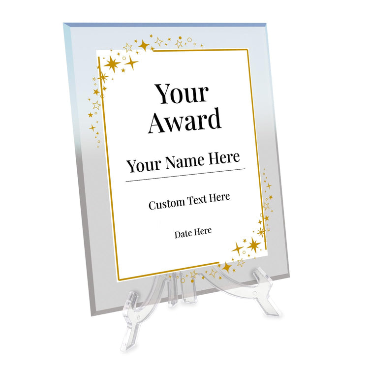 Signs ByLITA Personalized Acrylic Award Plaque with Corner Stars Design – Custom Engraved Clear Desk Award, Recognition Gift, Office Decor (Multiple Sizes)