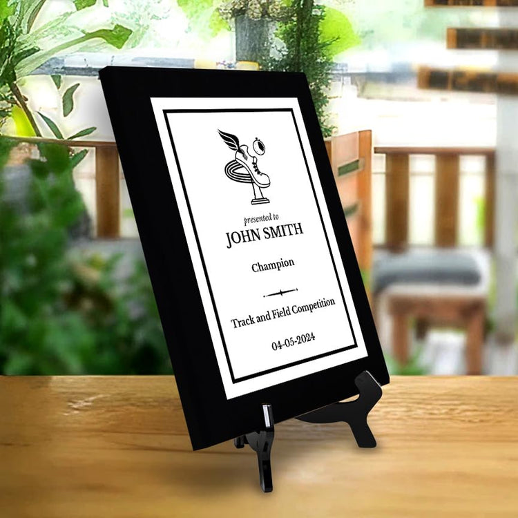 Track and Field Customizable Black Frame Wooden Award Plaque | Easel Mount Option | Achievement and Recognition Personalizable Plaques