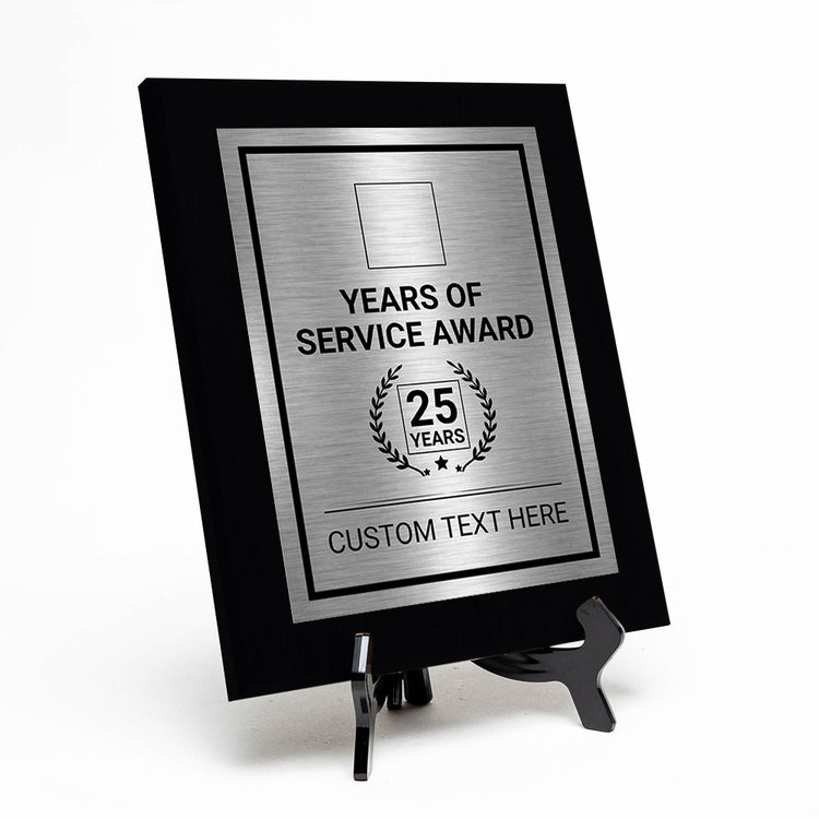 Years of Service Award Plaque — 25 Years Award Personalized (Black) Wall Plaque With Easel Acrylic Stand | Workplace Recognition Ceremonies Award Plaques