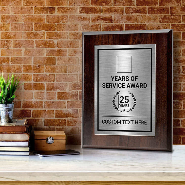 Years of Service Award Plaque — 25 Years Award Personalized (Wooden) Wall Plaque With Easel Acrylic Stand | Workplace Recognition Ceremonies Award Plaques