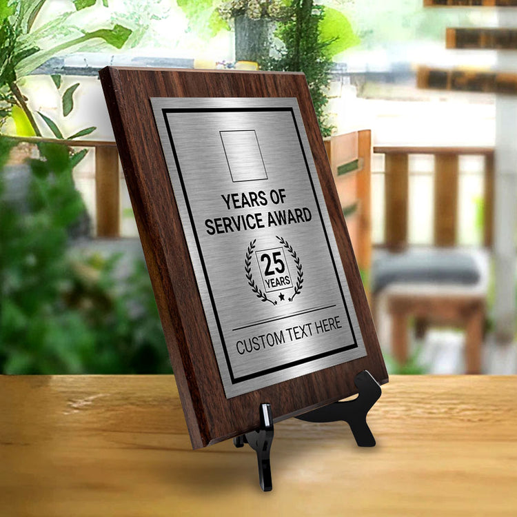 Years of Service Award Plaque — 25 Years Award Personalized (Wooden) Wall Plaque With Easel Acrylic Stand | Workplace Recognition Ceremonies Award Plaques