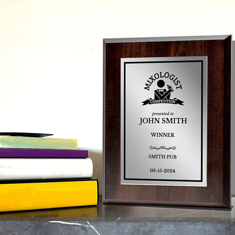 Mixologist Competition Customizable Award Plaque | Easel Mount Option | Achievement and Recognition Personalizable Plaques