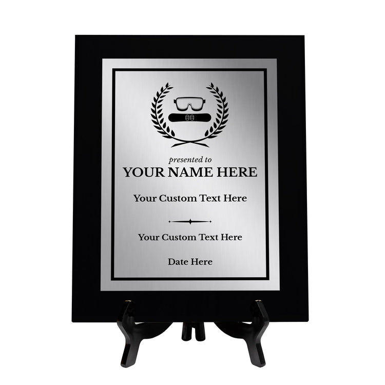 Snowboarding Customizable Black Frame Wooden Award Plaque | Easel Mount Option | Achievement and Recognition Personalizable Plaques