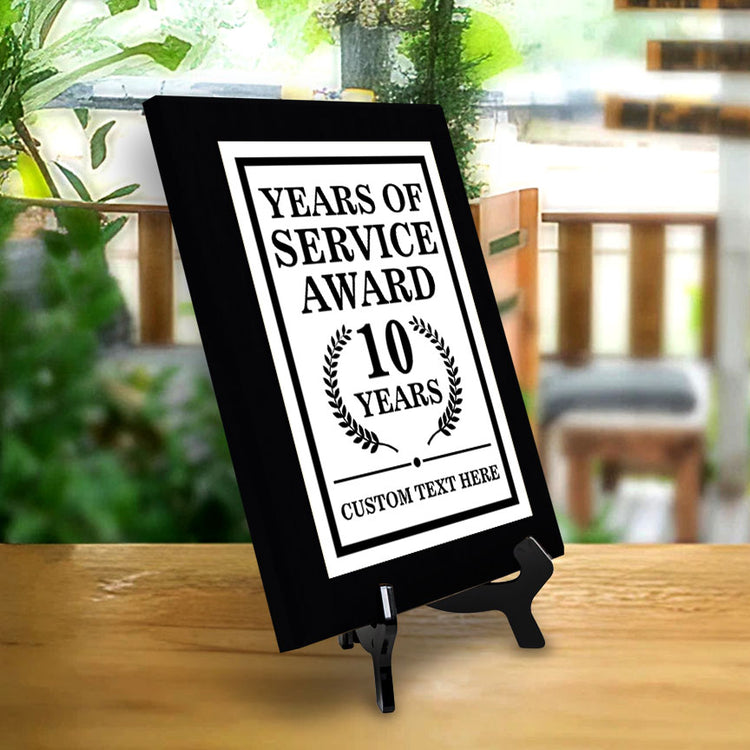 Years of Service Award Plaque — 10 Years Award Personalized (Black) Wall Plaque With Easel Acrylic Stand | Workplace Recognition Ceremonies Award Plaques