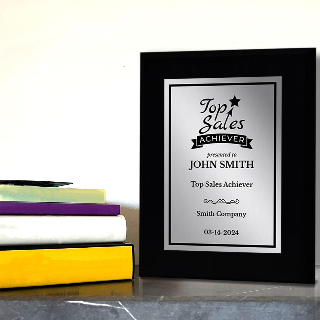 Top Sales Achiever Customizable Black Frame Award Plaque | Easel Mount Option | Achievement and Recognition Personalizable Plaques