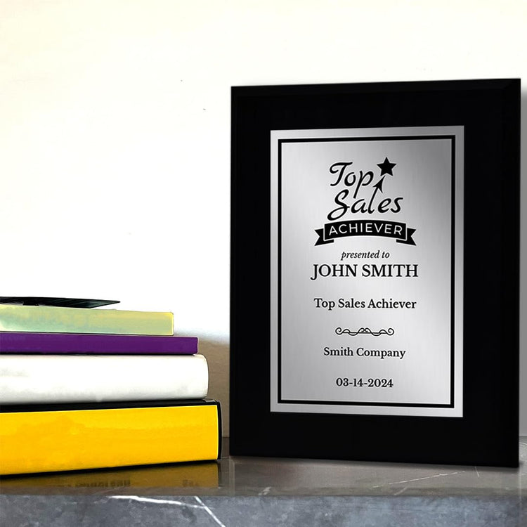 Top Sales Achiever Customizable Black Frame Award Plaque | Easel Mount Option | Achievement and Recognition Personalizable Plaques