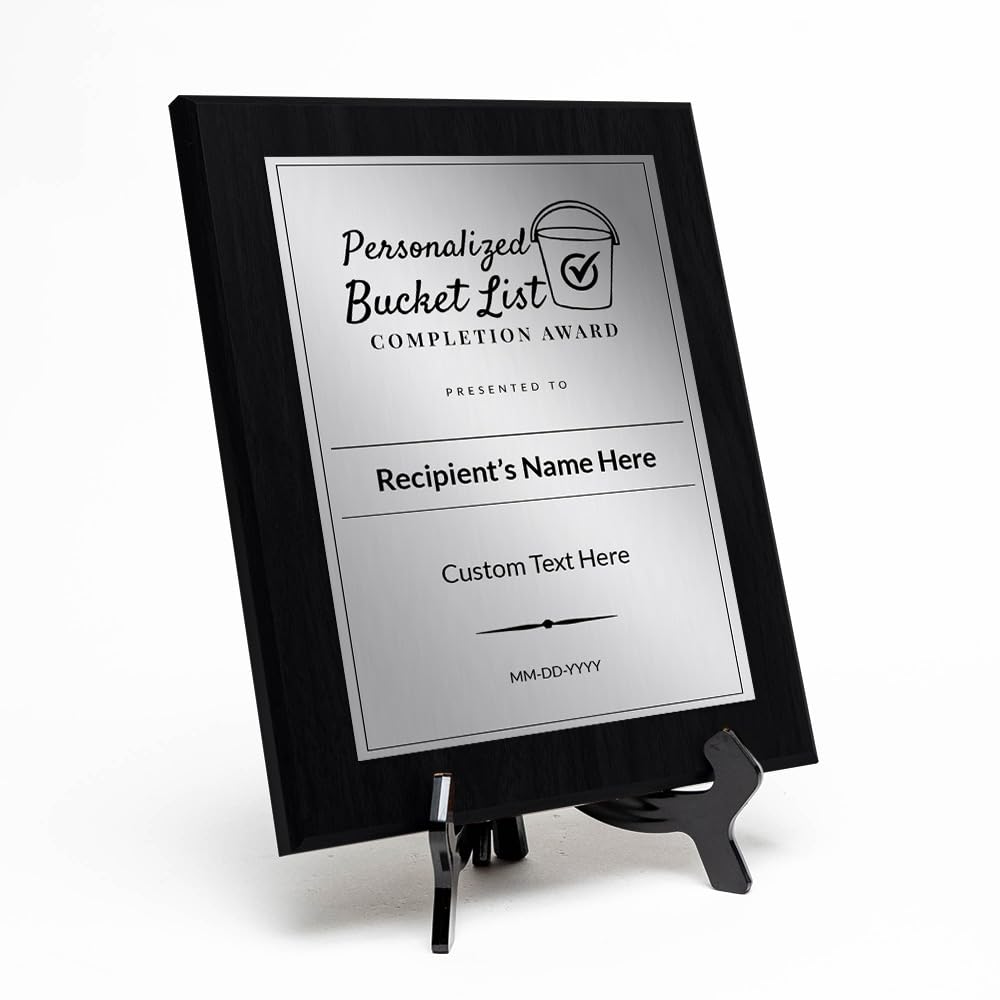 Personalized Bucket List Completion Custom Award Wall Plaque With Easel Acrylic Stand | Personal Achievement Wall Plaques
