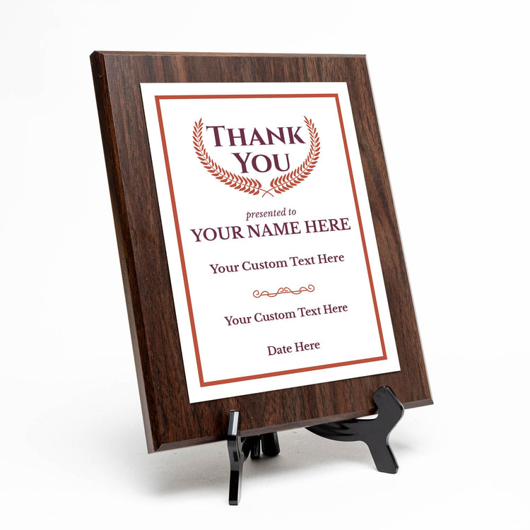 Thank You Gratitude and Appreciation Customizable Award Plaque | Easel Mount Option | Recognition of Achievement and Service Personalizable Plaques