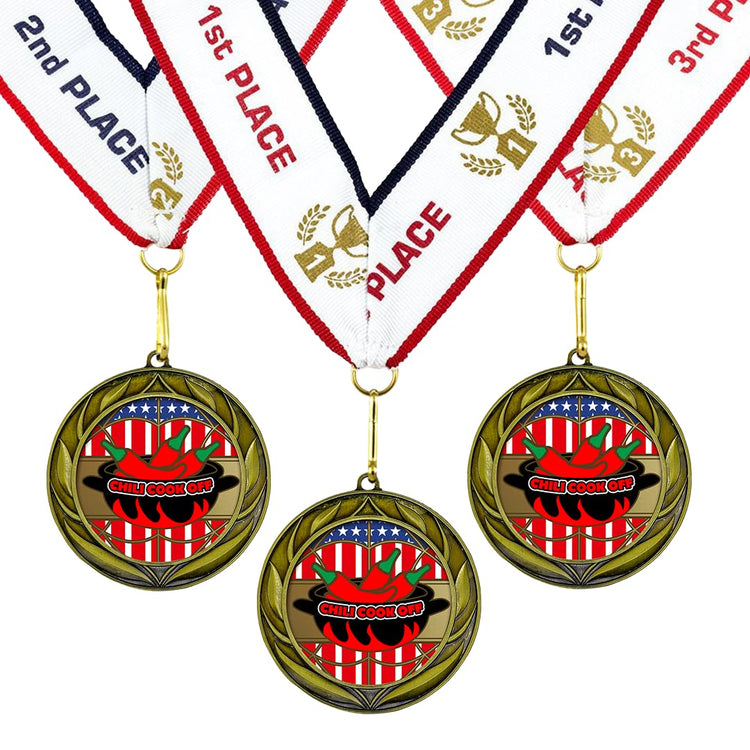 All Quality Chili Cook Off Wreath Design Medal - 1st, 2nd, 3rd Place