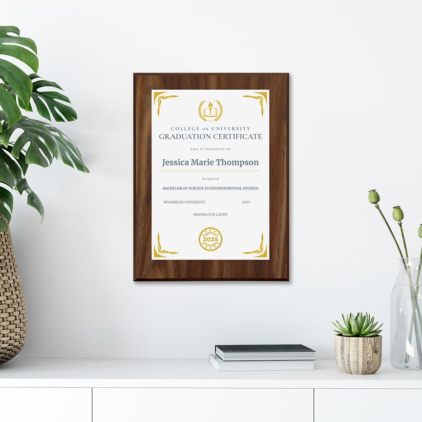 College/University Graduation Certificate Personalized (Wooden) Wall Plaque With Easel Acrylic Stand | Certificates & Achievements