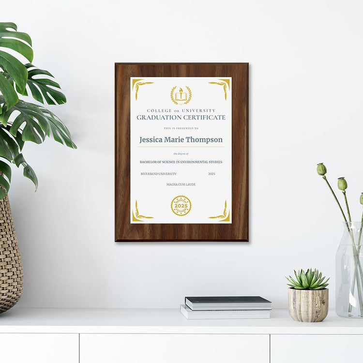 College/University Graduation Certificate Personalized (Wooden) Wall Plaque With Easel Acrylic Stand | Certificates & Achievements