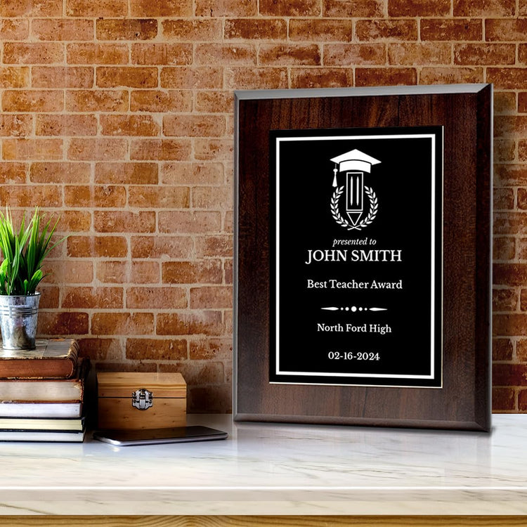 Teacher Recognition Customizable Award Plaque | Easel Mount Option | Achievement and Service Personalizable Plaques