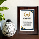 Dean's List Award' Personalized Wall Plaque With Easel Acrylic Stand | Education Recognition School Award Plaques