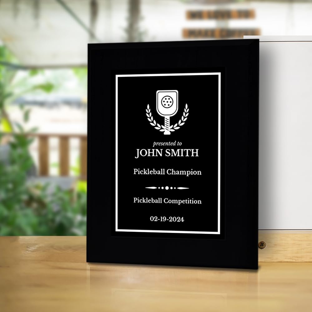 Pickleball Competition Customizable Black Frame Award Plaque | Easel Mount Option | Achievement and Recognition Personalizable Plaques