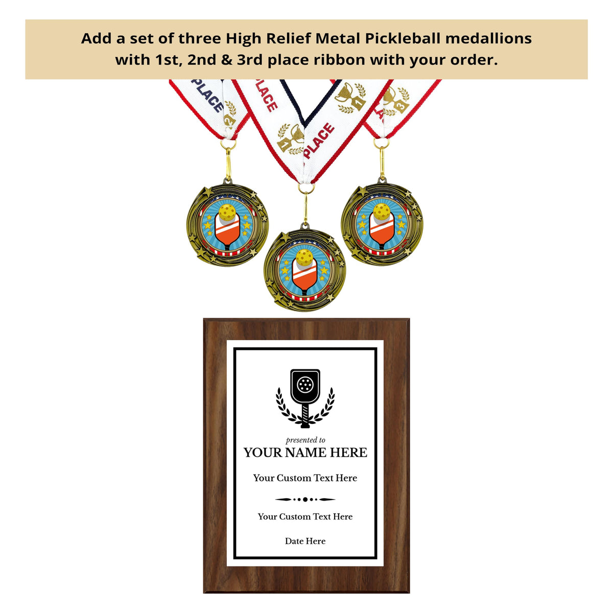 Pickleball Competition Custom Award Plaque | Easel Mount Option | Achievement and Recognition Personalizable Plaques