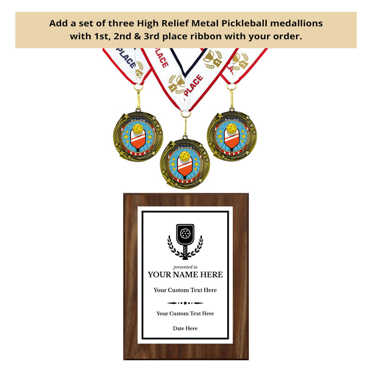 Pickleball Competition Custom Award Plaque | Easel Mount Option | Achievement and Recognition Personalizable Plaques