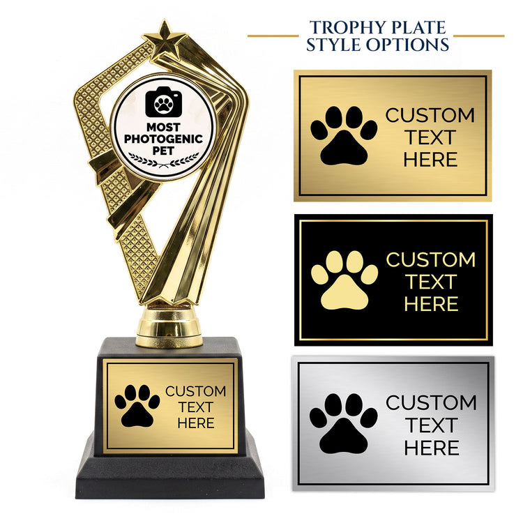 Gaucho Goods Most Photogenic Pet Trophy, Custom Engraved Pet Award — Personalized Award for Pet Photo Contests & Social Media Stars