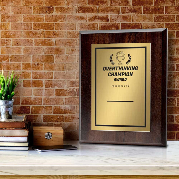 Overthinking Champion' Award Personalized Wall Plaque With Easel Acrylic Stand | Novelty/Funny Office Award Plaques