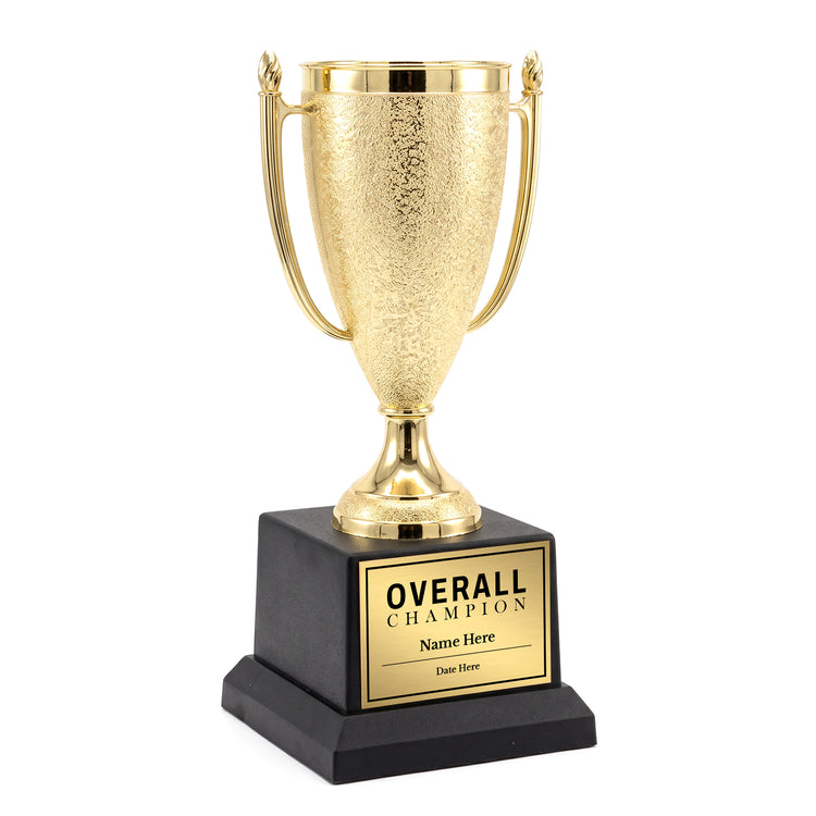 All Quality Overall Champion Cup Trophy, Custom Engraved Gold Cup — Personalized Overall Champion Award for Events & Competitions