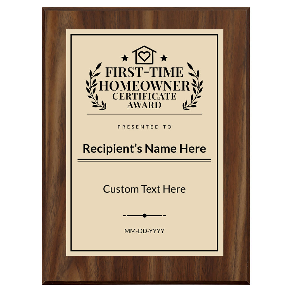 First-Time Homeowner Certificate Custom Award Wall Plaque With Easel Acrylic Stand | Personal Achievement Wall Plaques