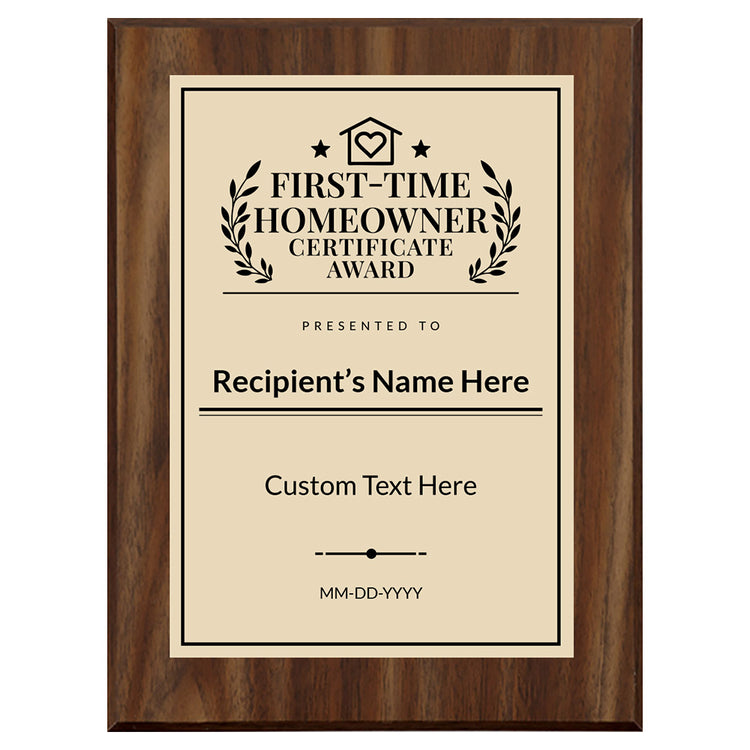 First-Time Homeowner Certificate Custom Award Wall Plaque With Easel Acrylic Stand | Personal Achievement Wall Plaques