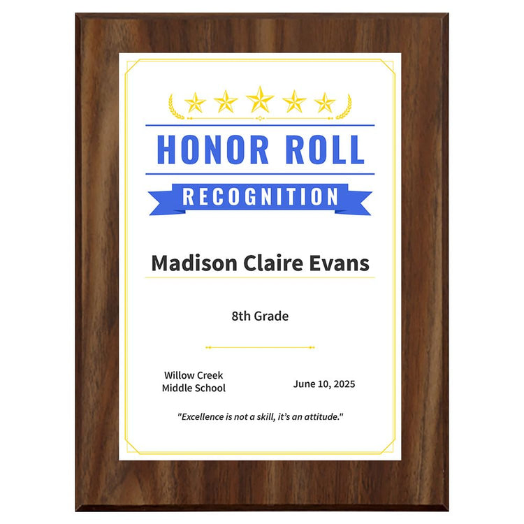 Honor Roll Recognition Personalized (Wooden) Wall Plaque With Easel Acrylic Stand | Certificates & Achievements
