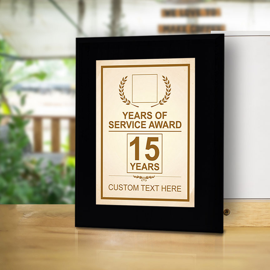 Years of Service Award Plaque — 15 Years Award Personalized (Black) Wall Plaque With Easel Acrylic Stand | Workplace Recognition Ceremonies Award Plaques