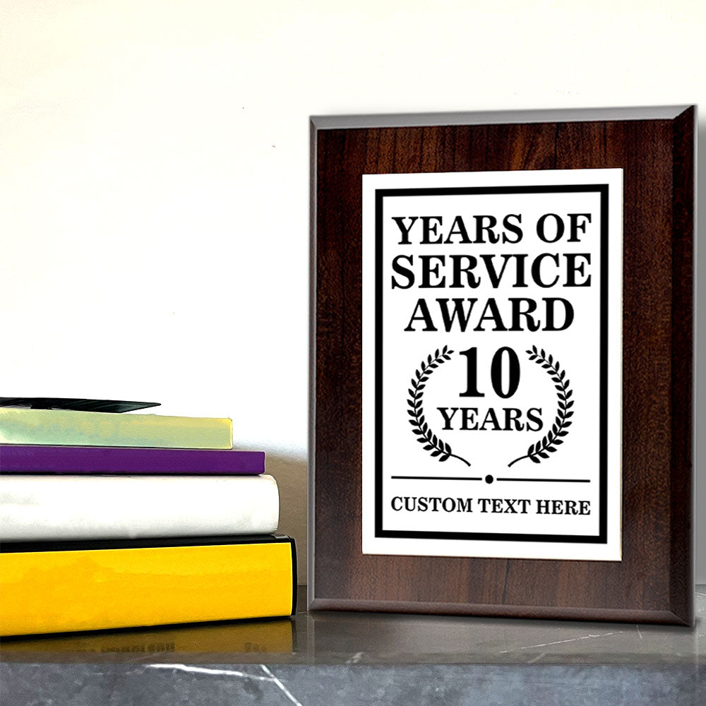 Years of Service Award Plaque — 10 Years Award Personalized (Wooden) Wall Plaque With Easel Acrylic Stand | Workplace Recognition Ceremonies Award Plaques