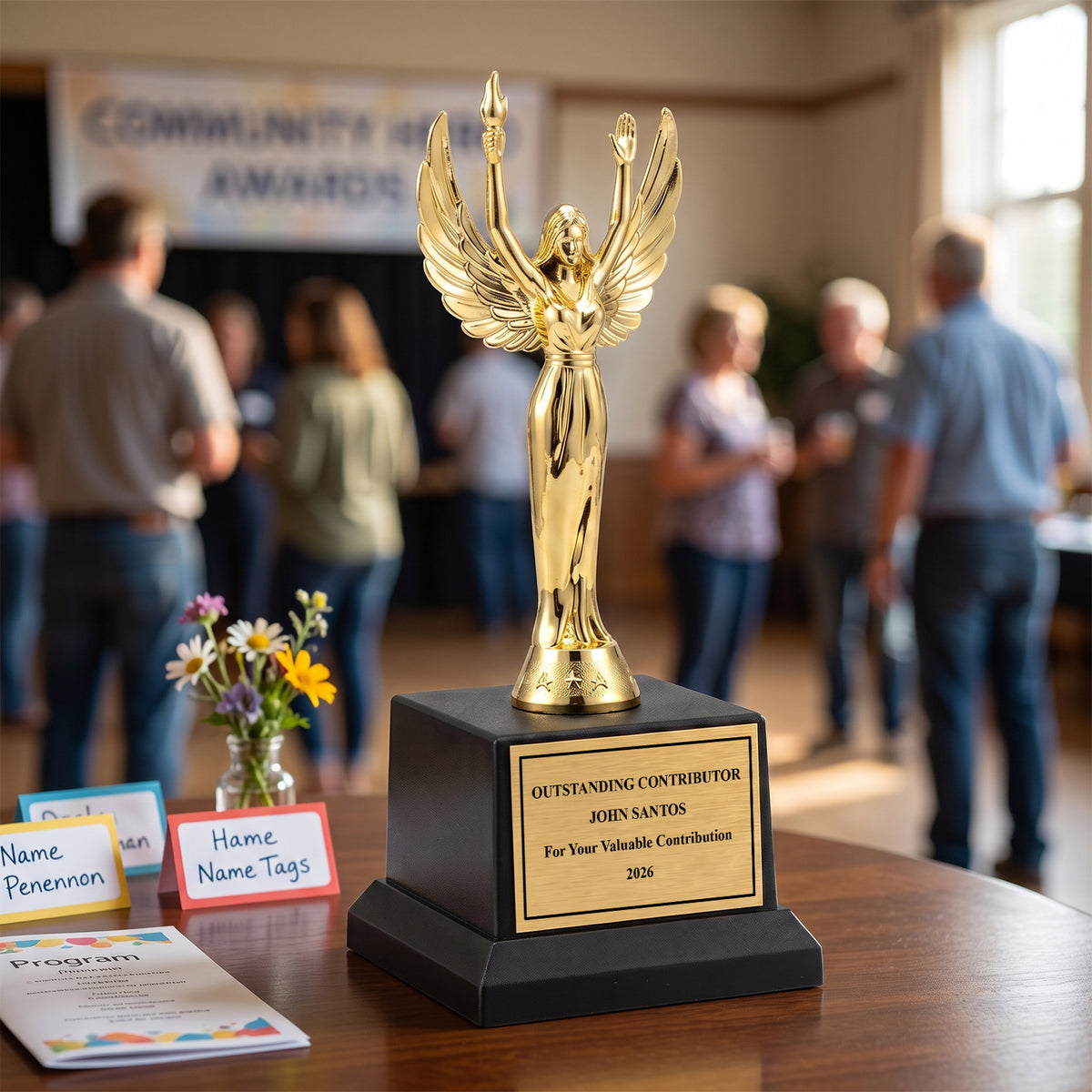 All Quality Victory Trophy, Custom Engraved Winged Figure, Black Base — Personalized Achievement & Recognition Award for Any Occasion