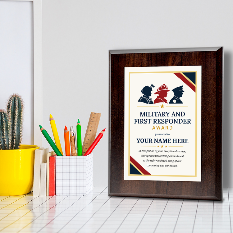 Military and First Responder Award Personalized Wall Plaque With Easel Acrylic Stand | Professional/Industry Recognition Award Plaques
