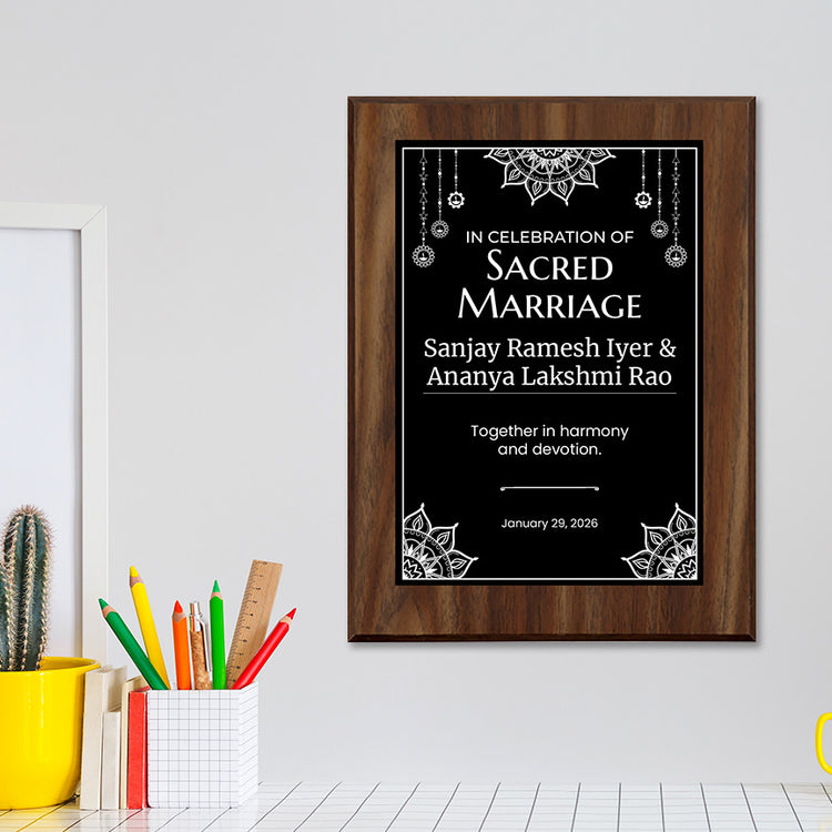 Personalized Vivaha Ceremony Award Plaque, Custom Wooden Wall Plaque with Optional Easel Stand for Hindu Wedding Recognition