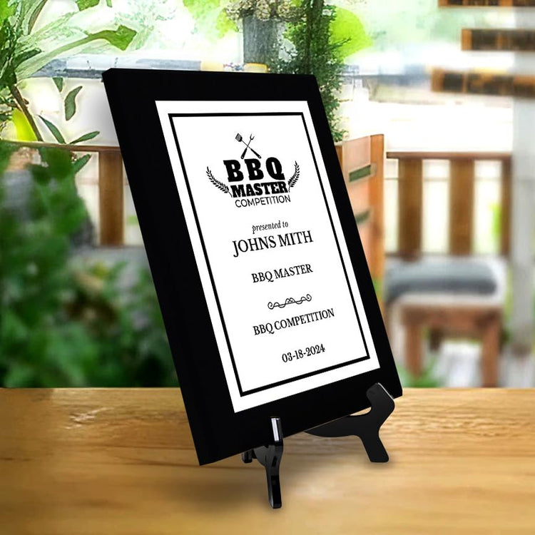 BBQ Master Competition Customizable Black Frame Award Plaque | Easel Mount Option | Achievement and Recognition Personalizable Plaques