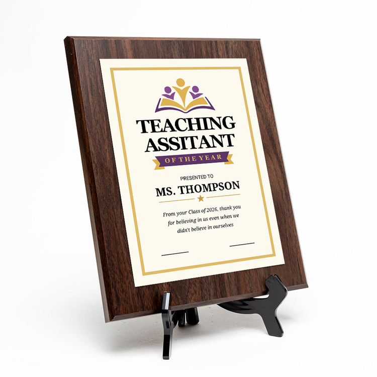 Teaching Assistant of the Year Award Personalized Wall Plaque With Easel Acrylic Stand | Education Recognition School Award Plaques