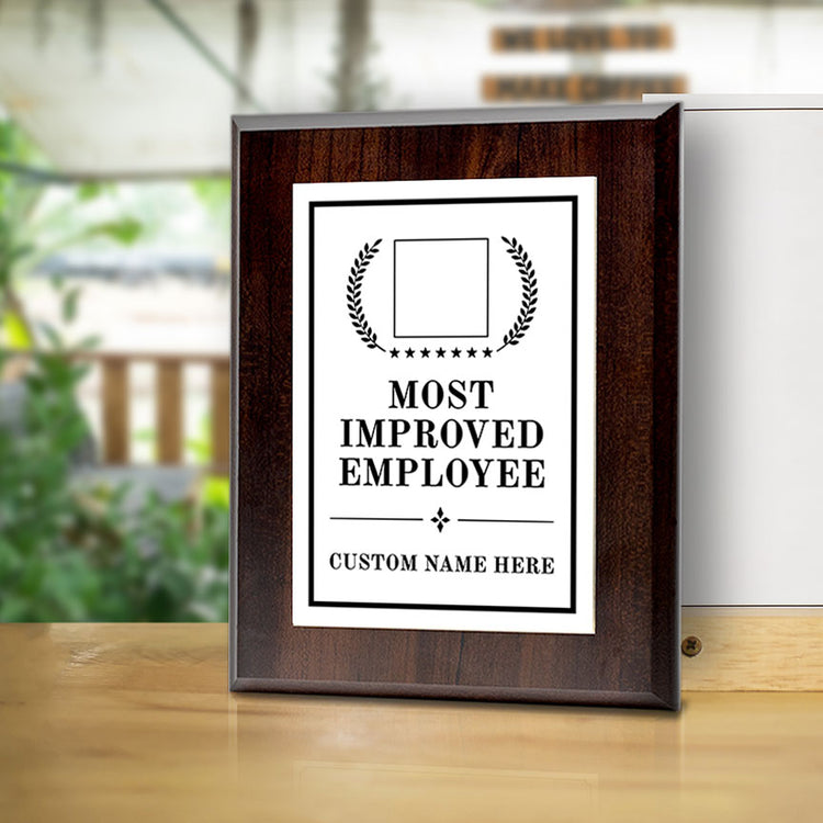 Most Improved Employee Award Personalized (Wooden) Wall Plaque With Easel Acrylic Stand | Workplace Recognition Ceremonies Award Plaques