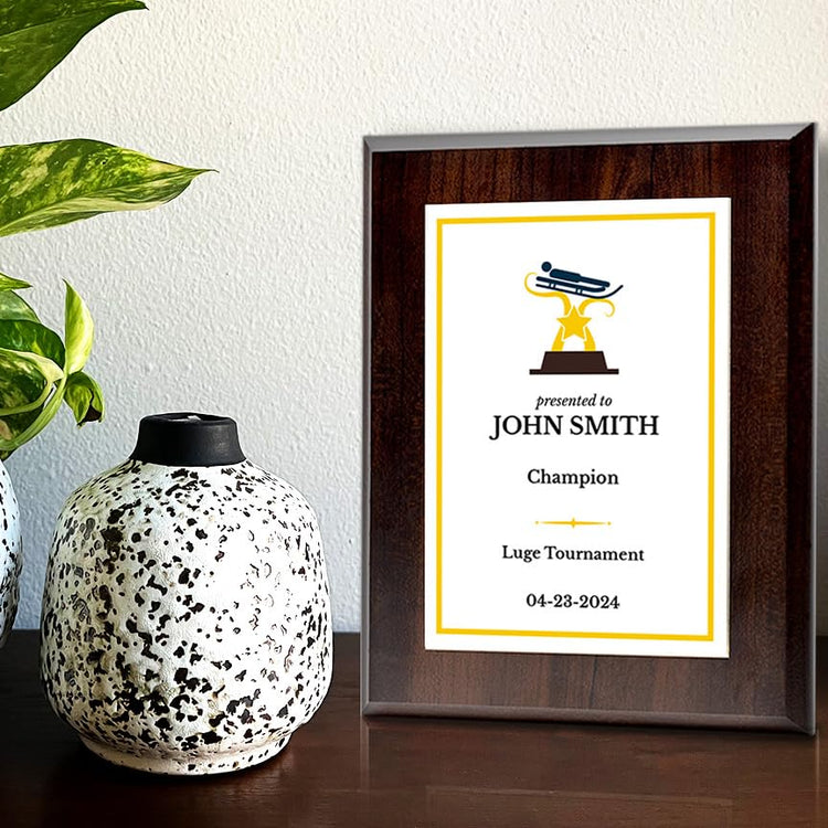 Luge Customizable Wooden Award Plaque | Easel Mount Option | Achievement and Recognition Personalizable Plaques | Sports Award