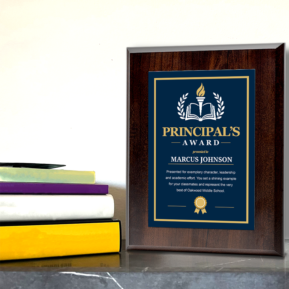 Principal's Award' Award Personalized Wall Plaque With Easel Acrylic Stand | Education Recognition School Award Plaques