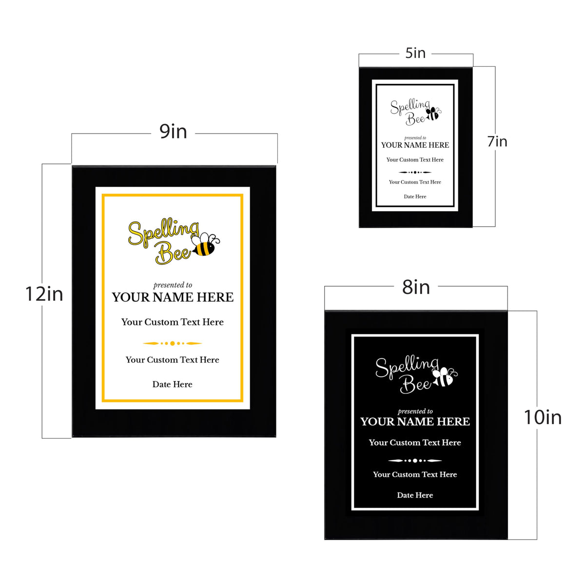 Spelling Bee Competition Customizable Black Frame Award Plaque | Easel Mount Option | Achievement and Recognition Personalizable Plaques