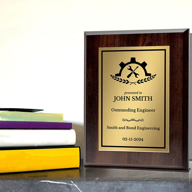 Engineering and Mechanics Theme Customizable Award Plaque | Easel Mount Option | Recognition of Achievement and Service Personalizable Plaques