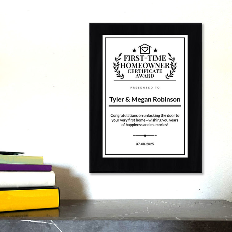 First-Time Homeowner Certificate Custom Award Wall Plaque With Easel Acrylic Stand | Personal Achievement Wall Plaques