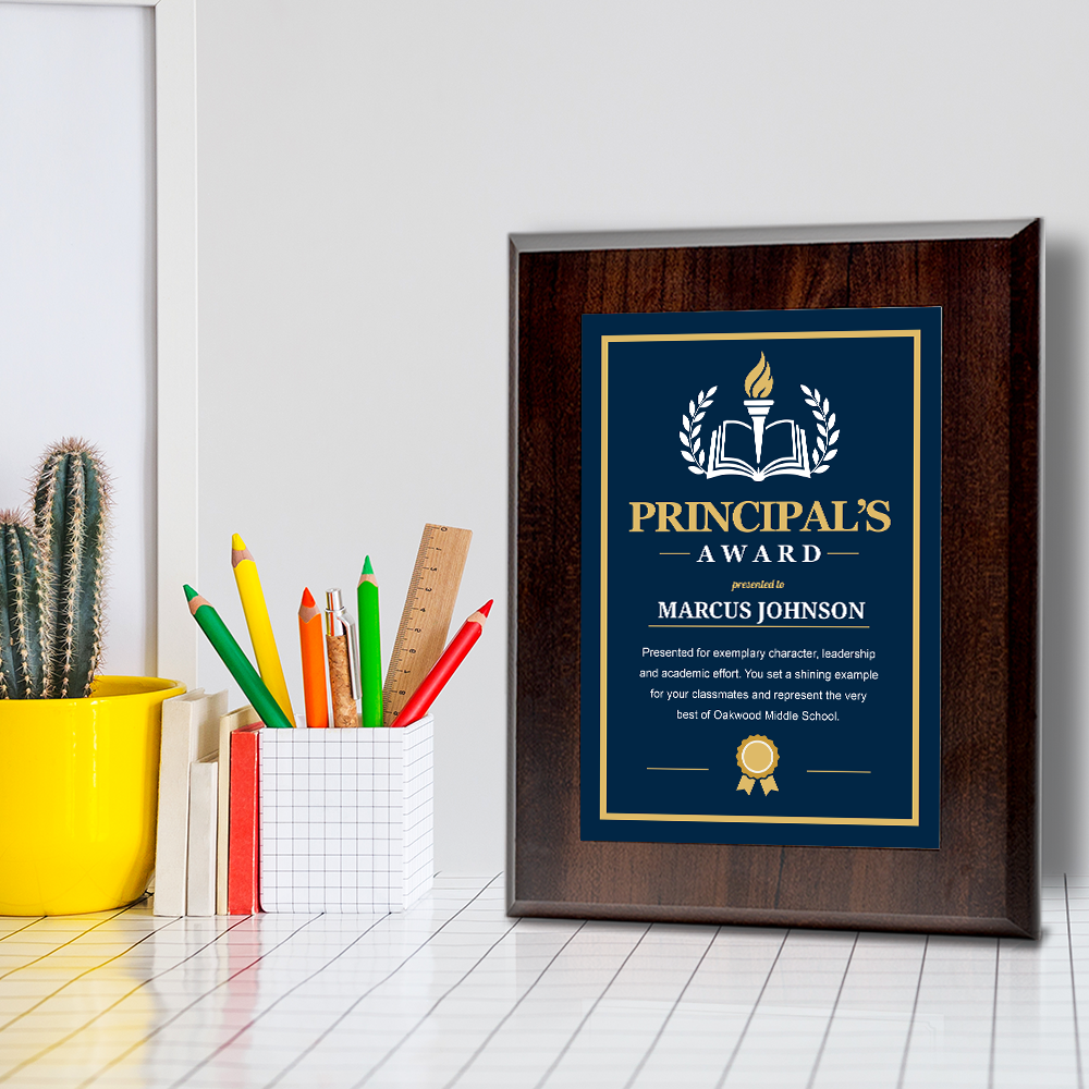 Principal's Award' Award Personalized Wall Plaque With Easel Acrylic Stand | Education Recognition School Award Plaques