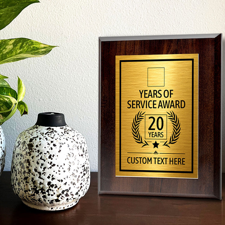 Years of Service Award Plaque — 20 Years Award Personalized (Wooden) Wall Plaque With Easel Acrylic Stand | Workplace Recognition Ceremonies Award Plaques